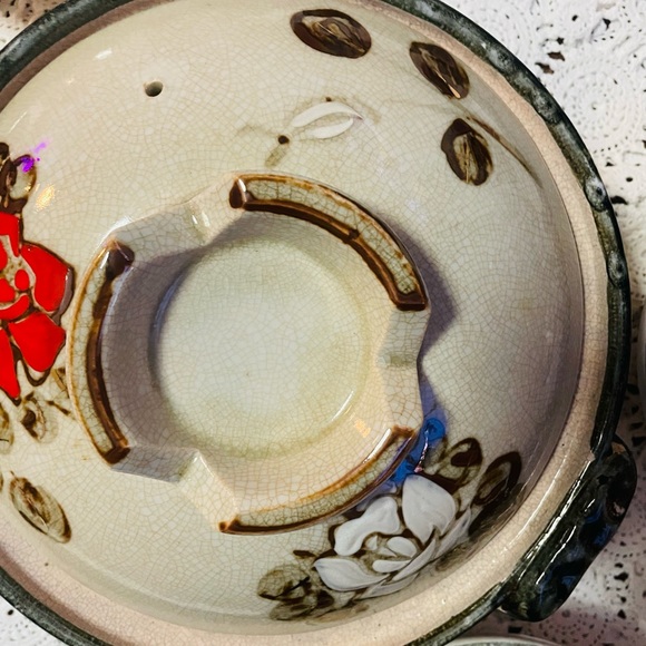 Vintage Donabe Japanese Rice Cooker Flower Motif Stoneware Earthenware Set Rare - Picture 8 of 14